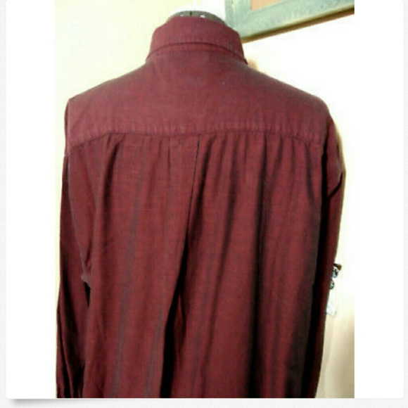 CAMBRIDGE CLASSICS Dress Shirt XL Wine Black twill Long sleeve Button down colla - Picture 6 of 7